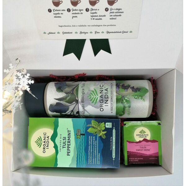 Caixa Natal Tulsi Peppermint Organic India com Termos