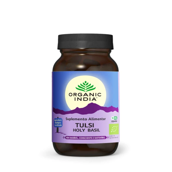 Tulsi Holy Basil Bio Organic India 90 capsulas vegetais tosse respiração stress