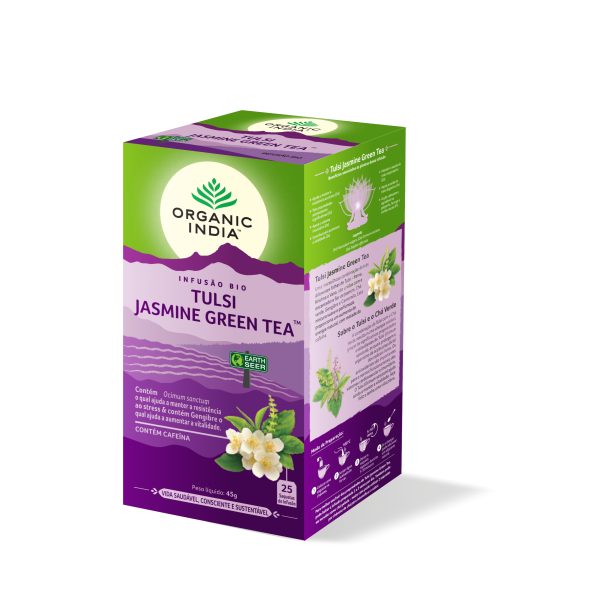 Infusao Bio Tulsi Jasmine Green Organic India 25 saquetas energia aroma