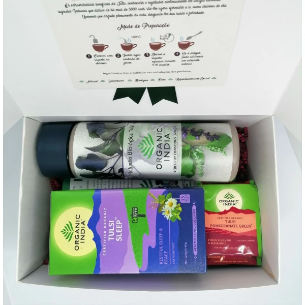 Caixa de Natal Tulsi Sleep Organic India com Termos