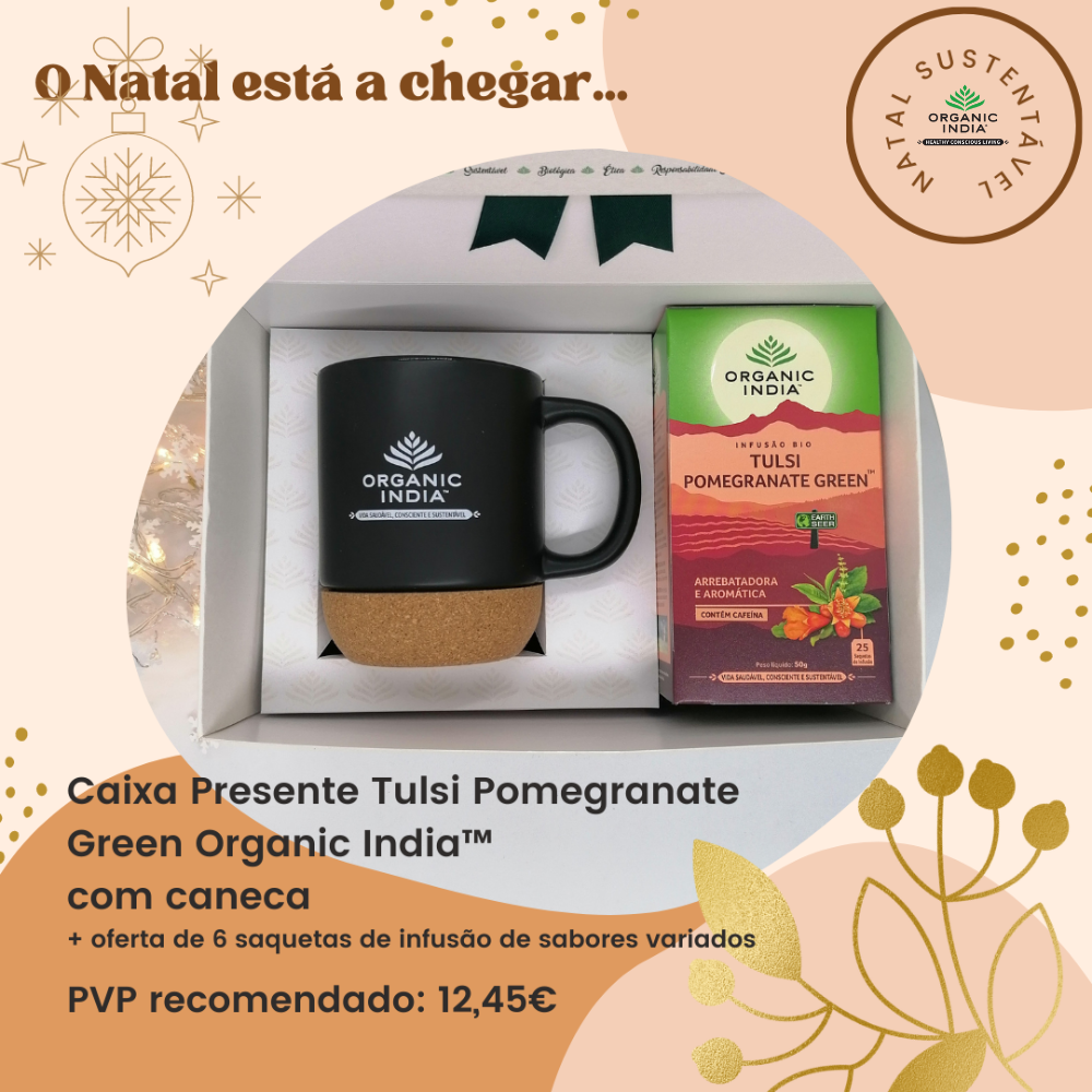 Caixa de Natal-Tulsi Pomegranate Green com caneca