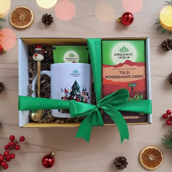 Ritual de Natal Tulsi Pomegranate Green Tea com caneca e colher Presente