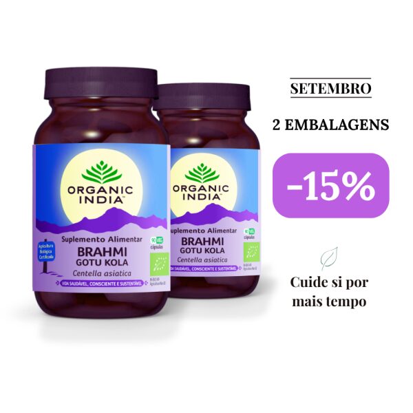 Brahmi Gotu Kola Organic India pack 2 embalagens com 15pc desconto promo Setembro 26