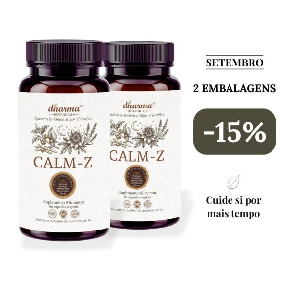 Calm-Z Dharma Botanicals pack 2 embalagens com 15pc desconto promo Setembro 26