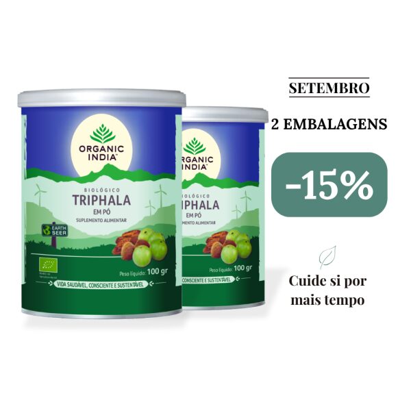 Triphala po Organic India pack 2 embalagens com 15pc desconto promo Setembro 26